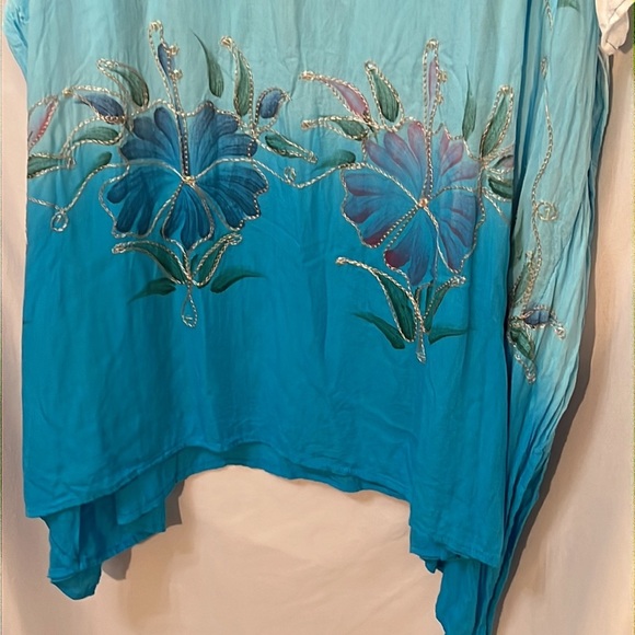 Island Planet Turquoise Floral Embroidered Sequin Lightweight Cover Up One Size - Picture 7 of 7